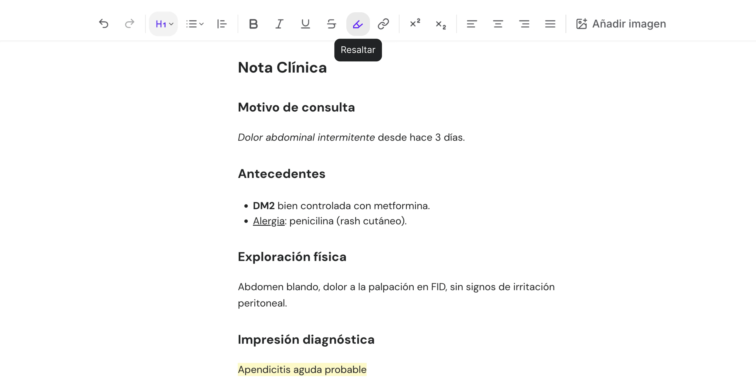 Notas clínicas personalizadas